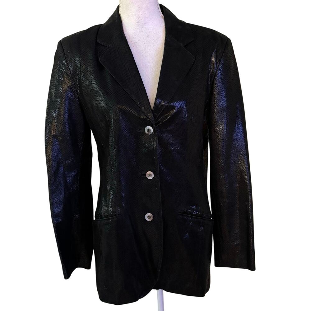 Citi by Yansi Fugel Size M Leather Coat Jacket Blazer Snake Print Lined Black